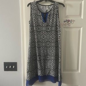 PerSeption Concept Black/White Blue Short Sleeved Summer Dress Size L